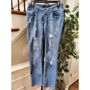 PZI Women's Blue Denim Cotton Mid Rise Straight Jeans Casual Pants Size 8 Short